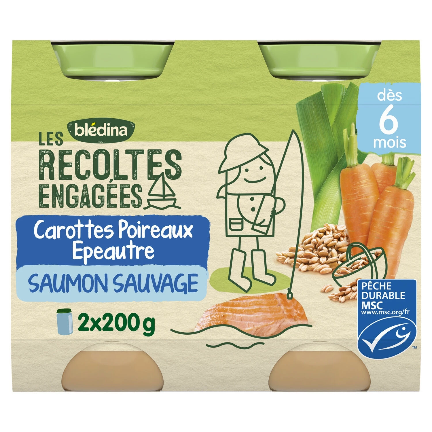 Les récoltes engagées petit pot carottes poireaux épeautre saumon sauvage dès 6 mois 2x200g - BLEDINA
