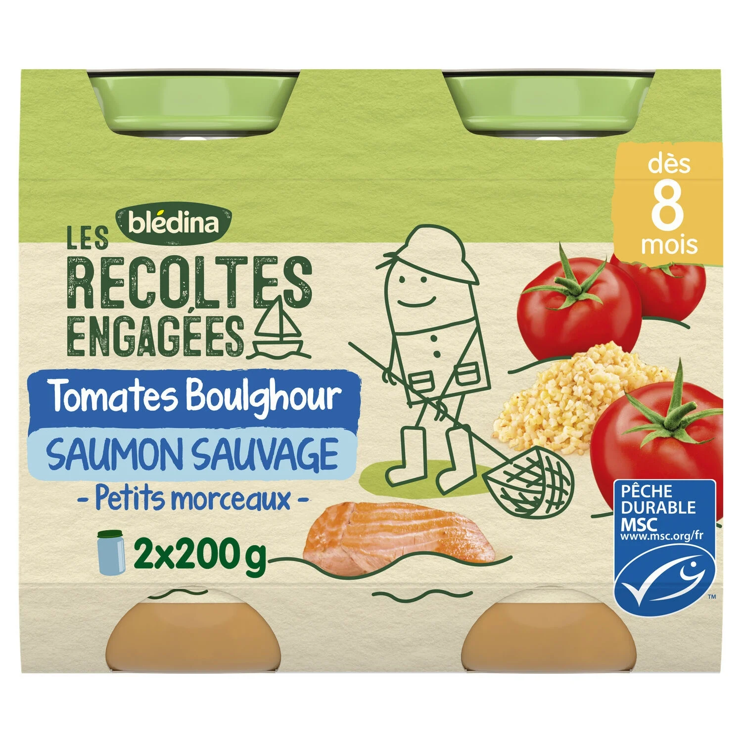 Hũ nhỏ cho bé 8 tháng cà chua bulgur cá hồi Les Récoltes Engagées 2x200g - BLEDINA
