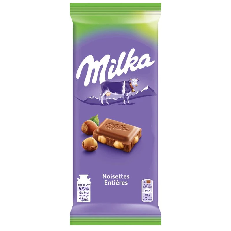 Barra de chocolate ao leite com avelãs inteiras 200g - MILKA