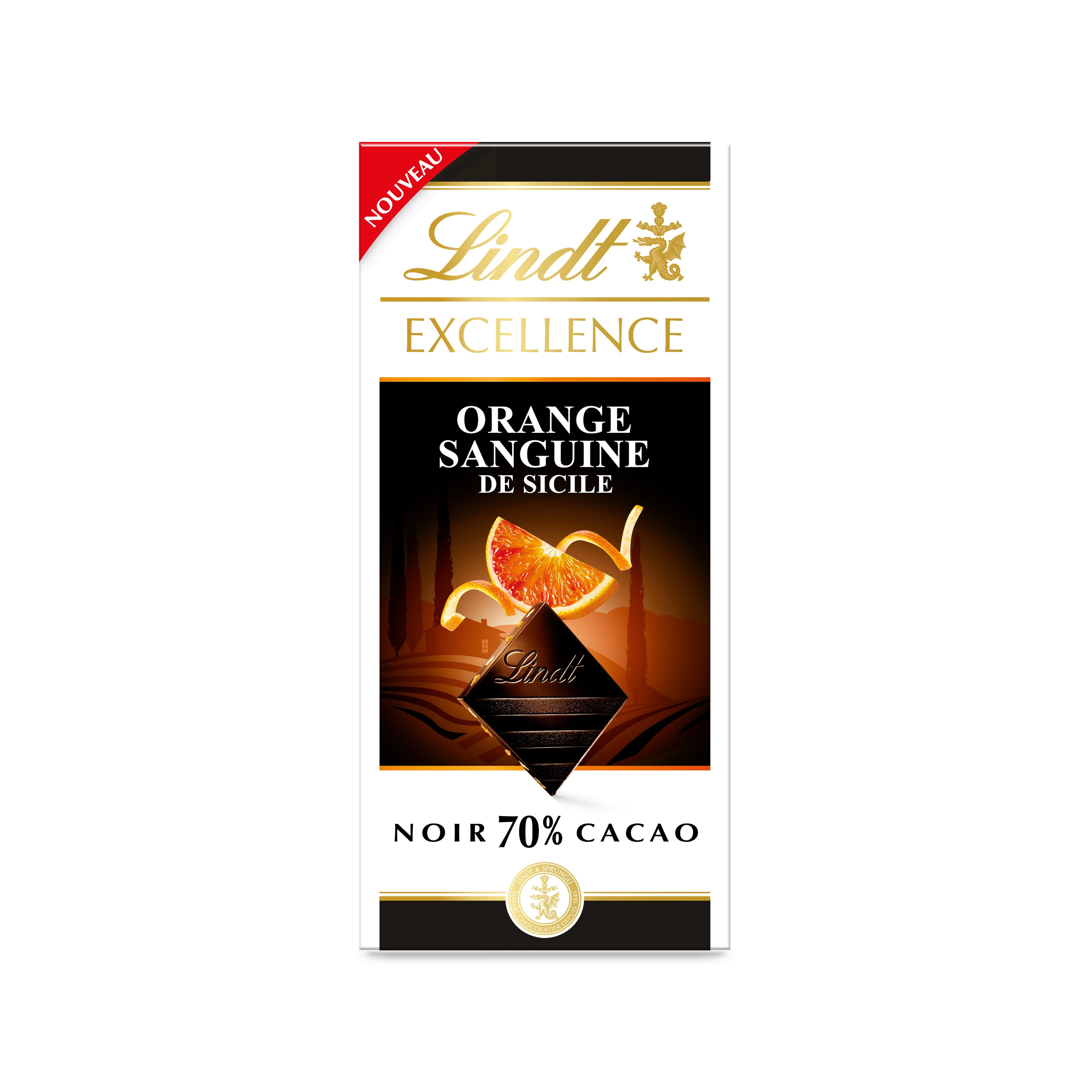 Excellence Noir 70% какао, красный апельсин с Сицилии, таблетки 100 г - LINDT