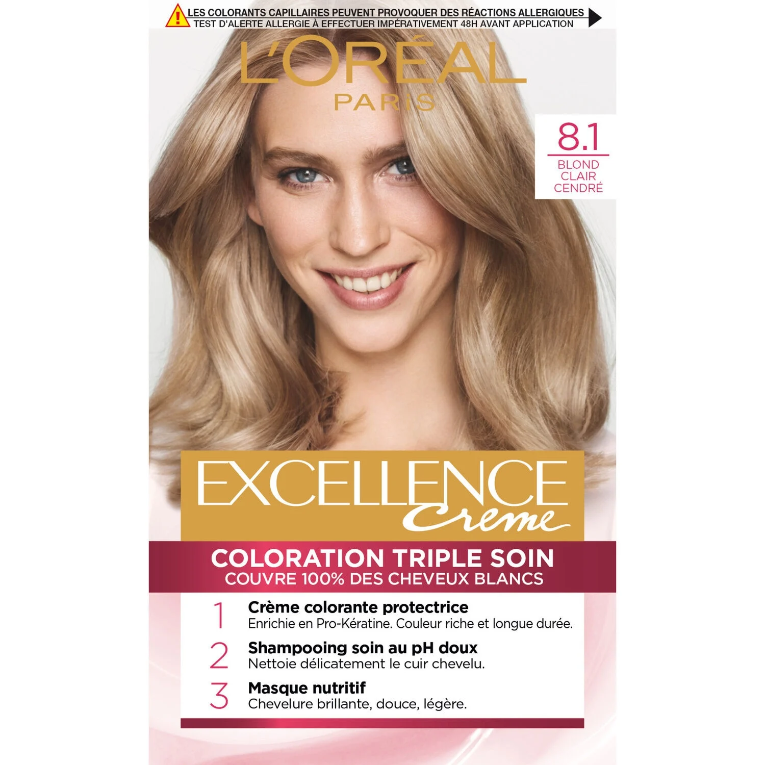 Coloration Cheveux 8.1 Blond Clair Cendré Excellence - L'oreal