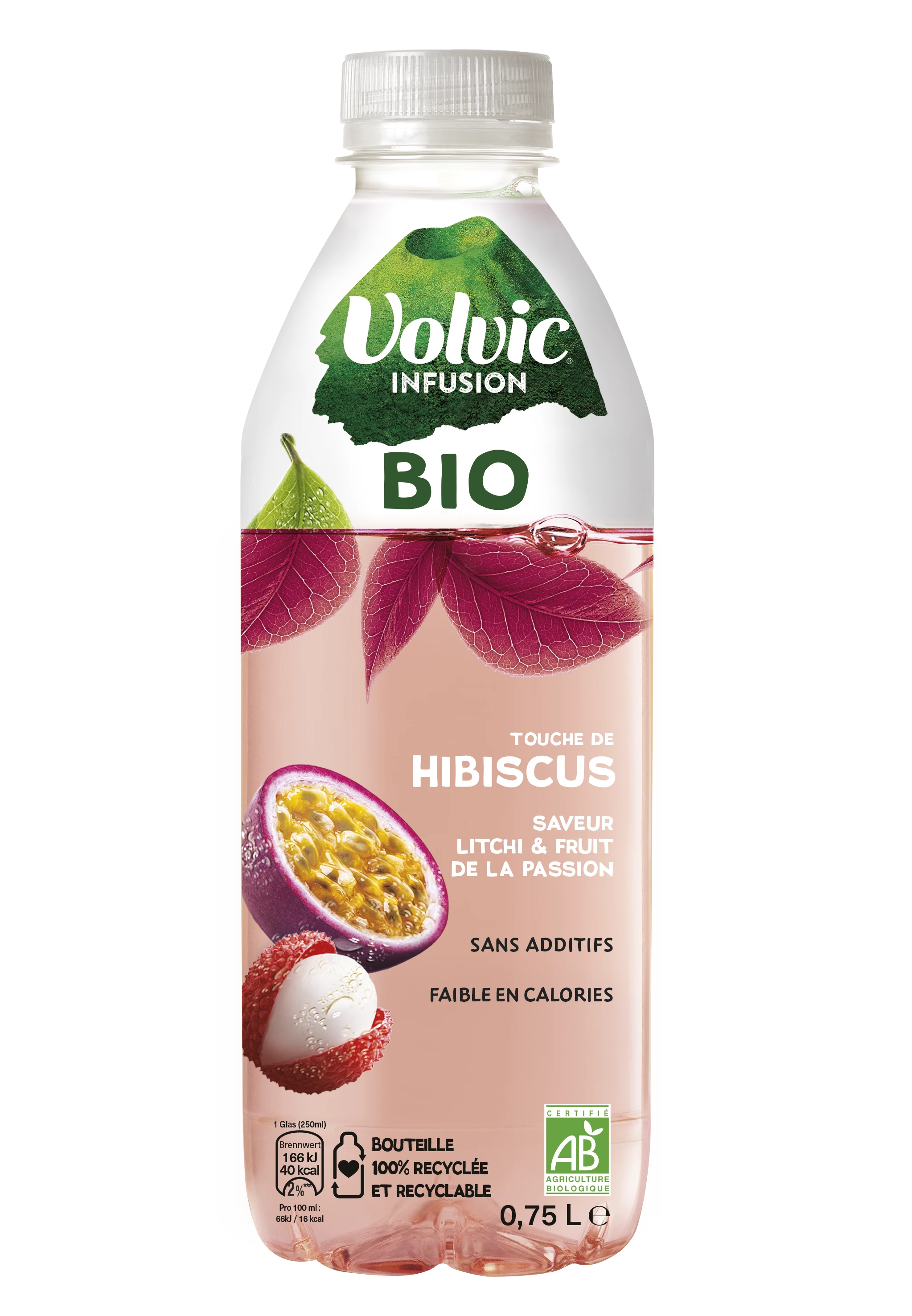 Biologisch water met hibiscus-, litchee- en passiesmaak, 75cl - VOLVIC