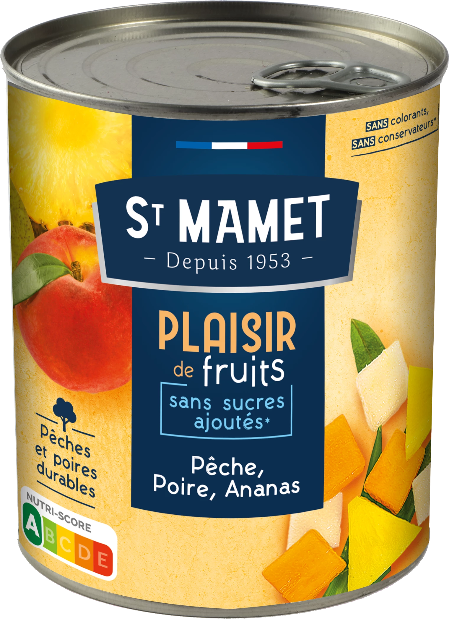 Fruits au Sirop Pêche, Poire, Ananas Sans Sucres Ajoutés 825g - ST MAMET