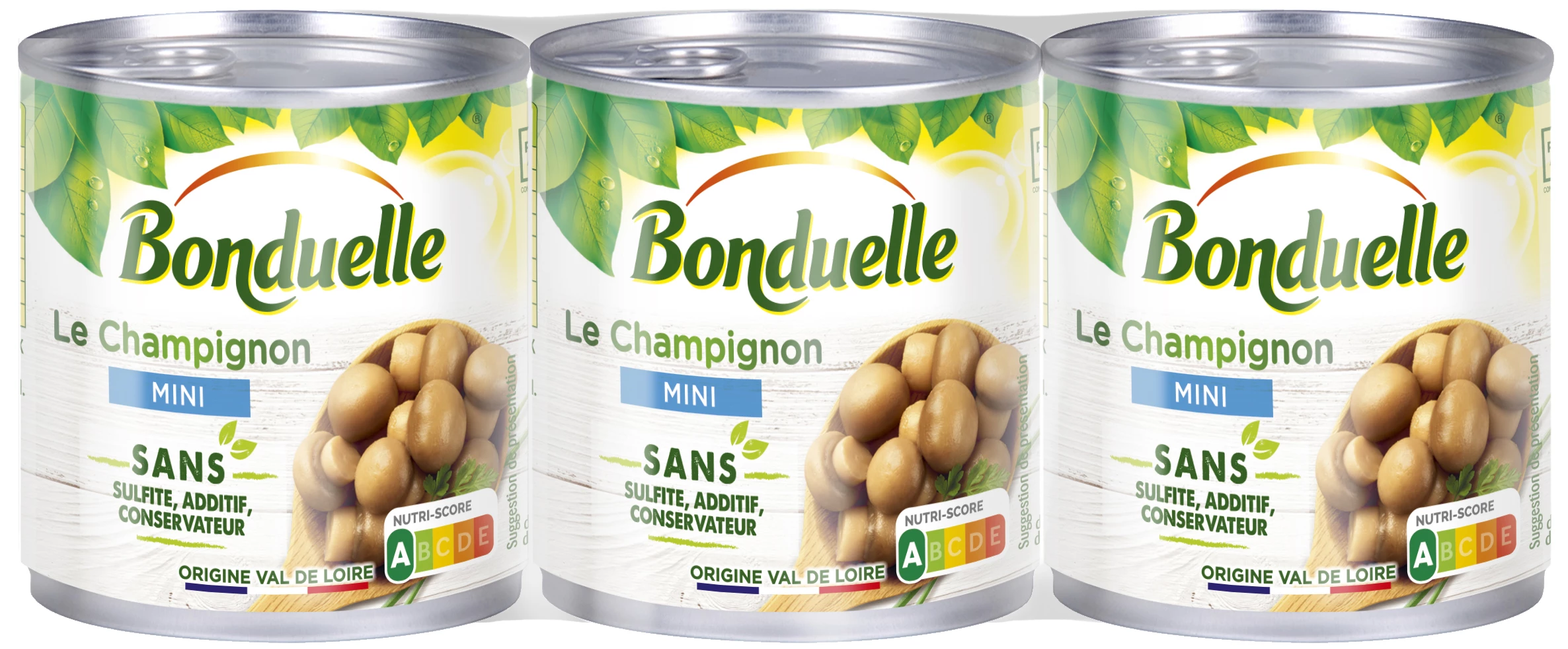 Champignon Mini Sans Sulfite; Additif et conservateur  les 3 boîtes de 195g  - BONDUELLE