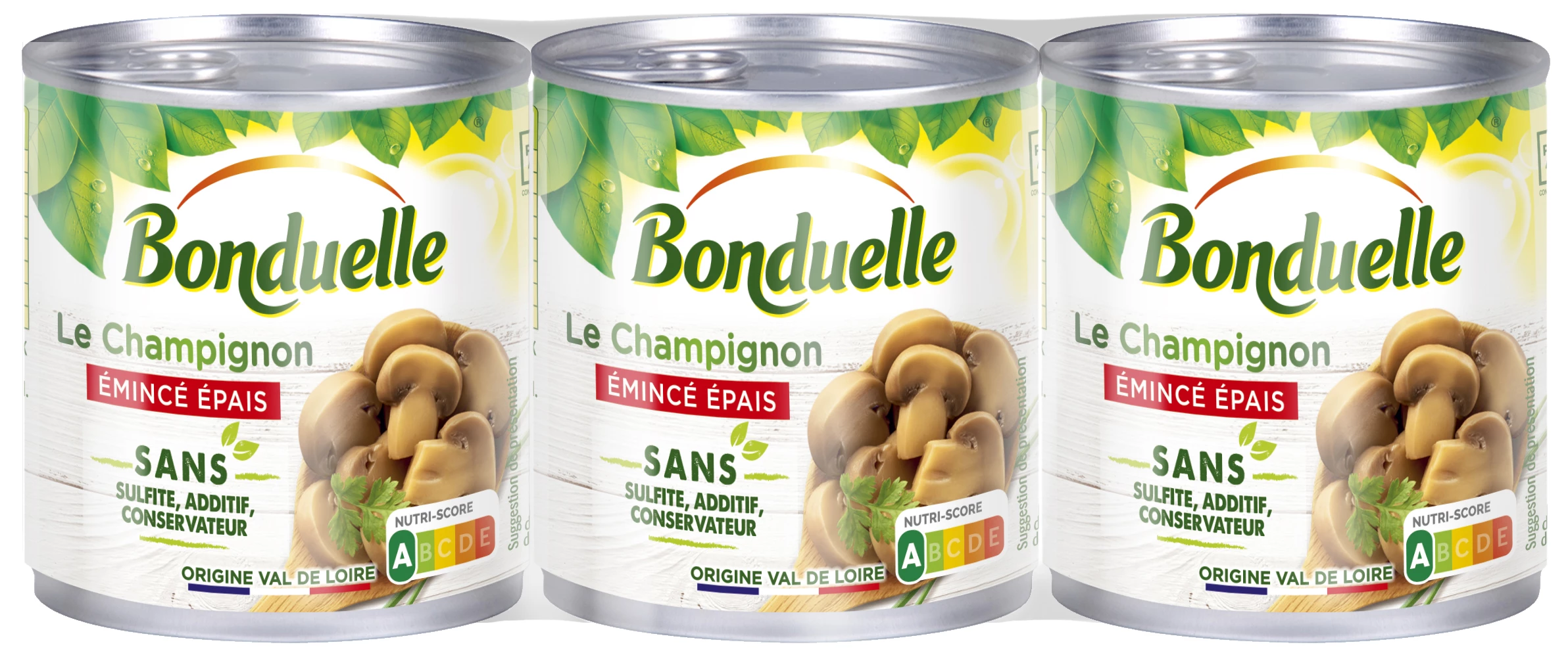 Thick Sliced ​​Mushrooms Without Sulphite; 3x115g - BONDUELLE