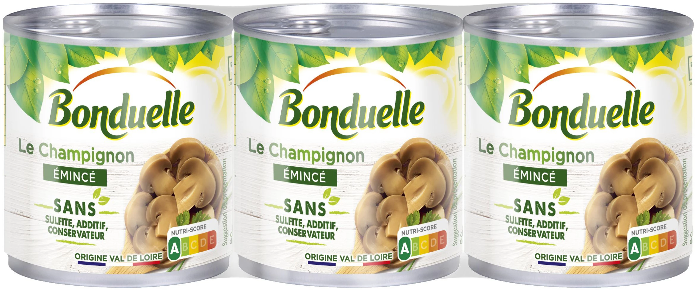 Sliced ​​Mushrooms Without Sulfite and Without Additives; 3x115g - BONDUELLE