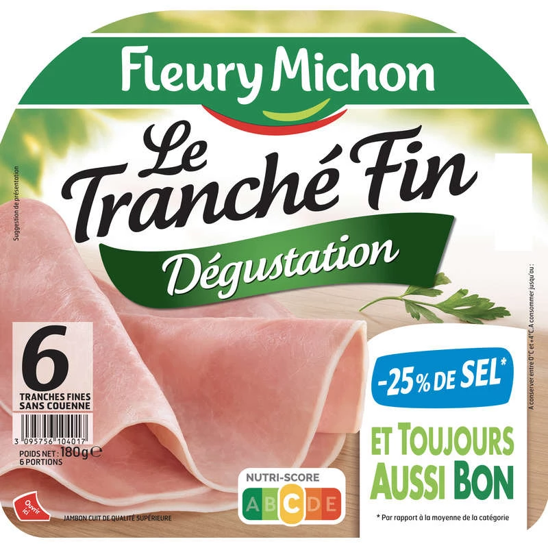 Jambon Fin -25% de Sel, 6 Tranches 180g - FLEURY MICHON