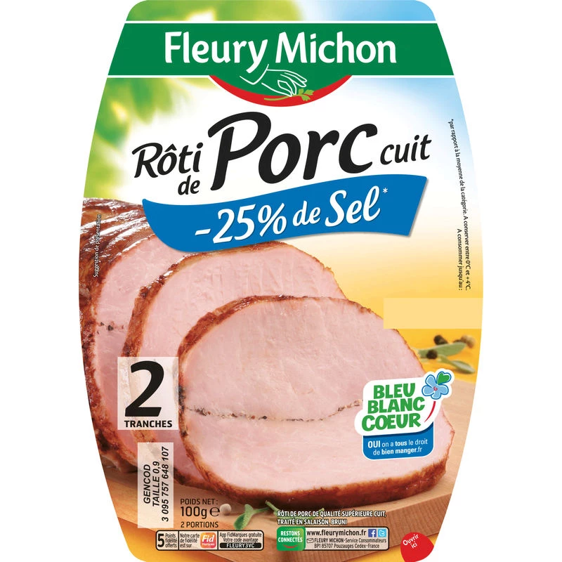 Roti de Porc -25% de Sel, 2 Tranches 100g - FLEURY MICHON