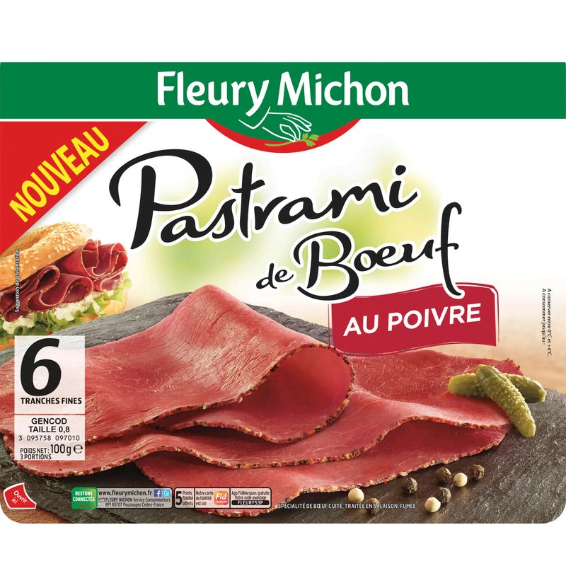 Pastrami de Boeuf au Poivre Tranches Fines, 6 Tranches - FLEURY MICHON