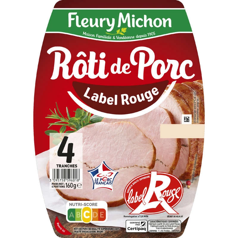 Rôti de Porc Cuit Label Rouge, 4 Tranches - FLEURY MICHON