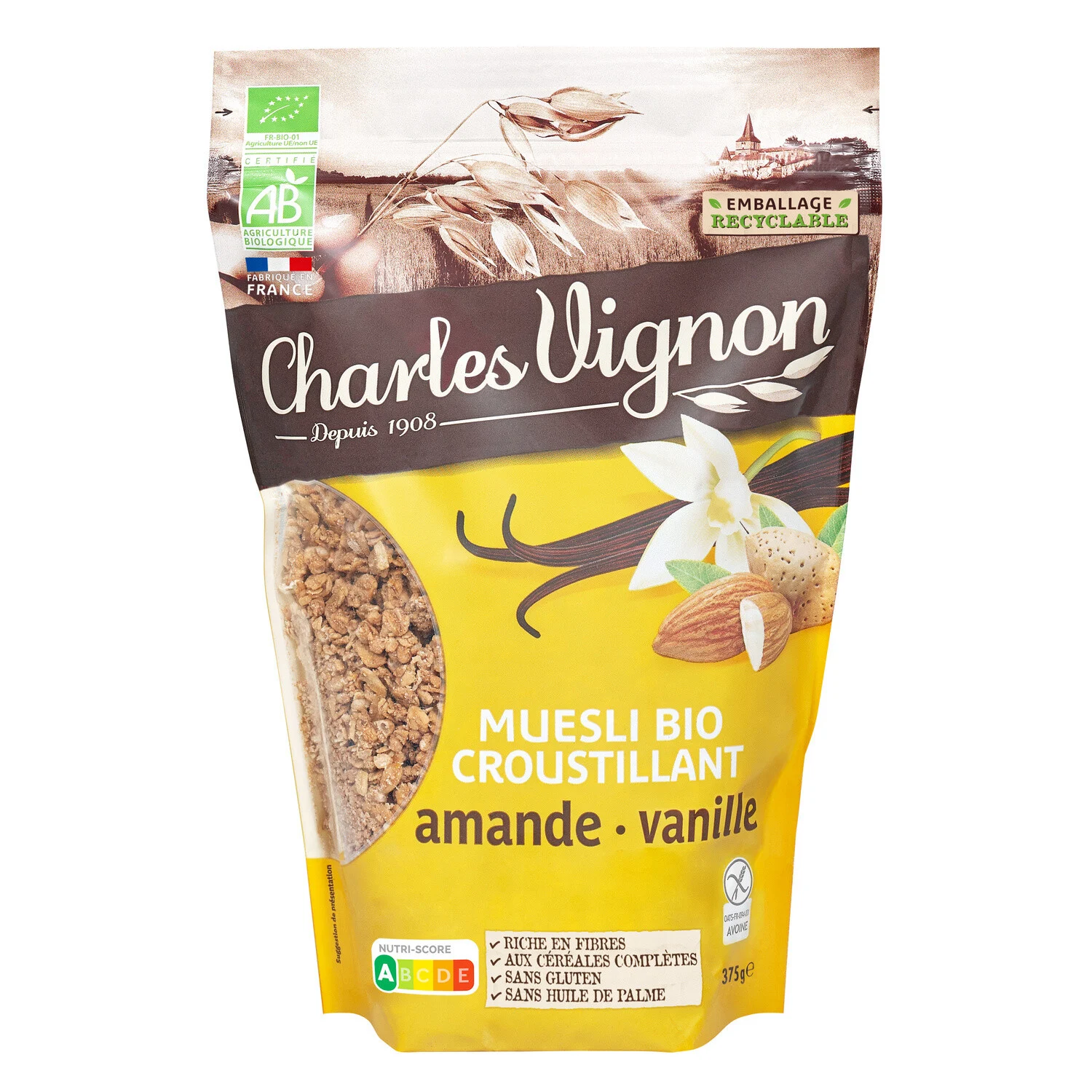 Céréales Muesli Croustillant Amande Vanille Sans Gluten Bio 375g - Charles Vignon