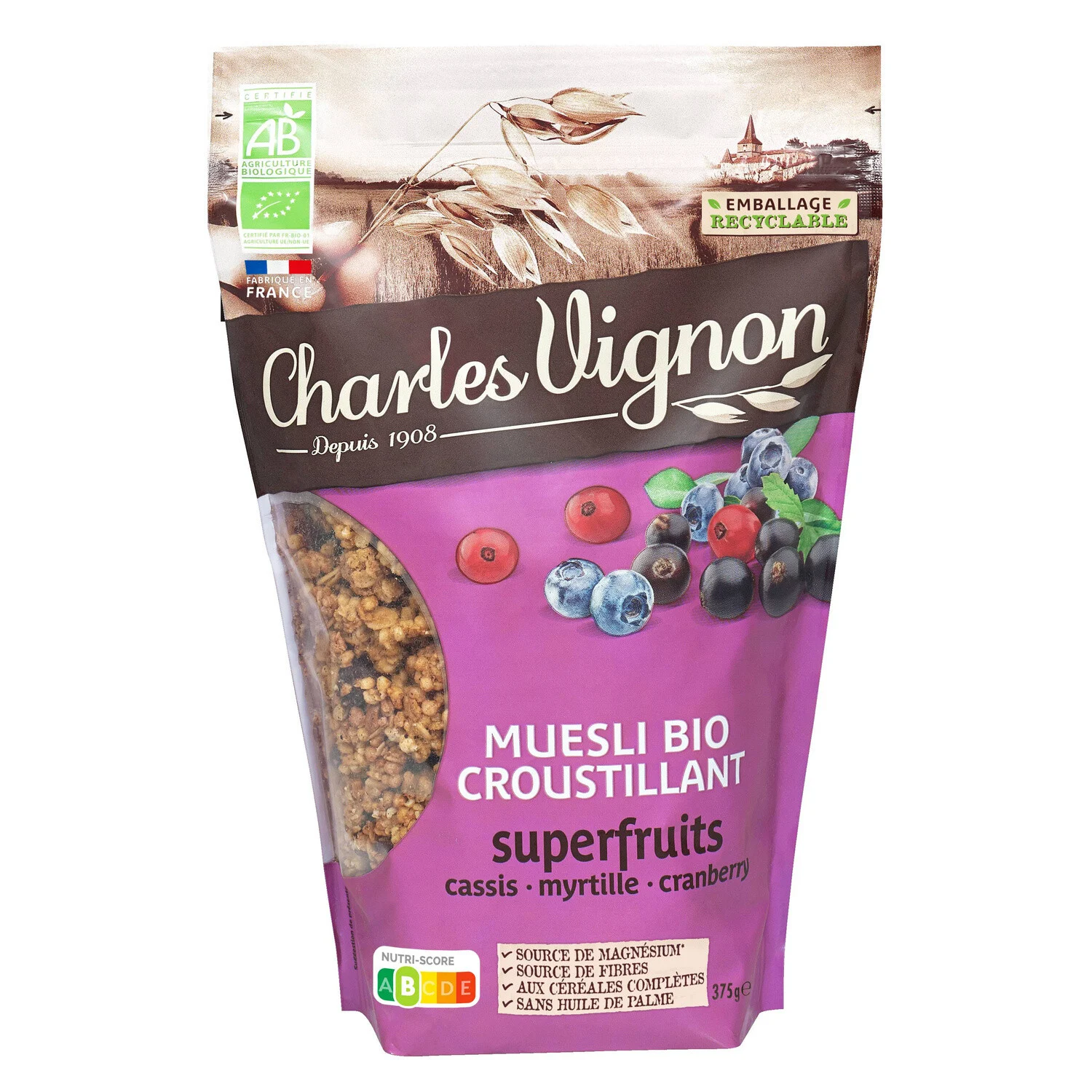 Céréales Muesli Croustillant Superfruits Bio 375g - Charles Vignon