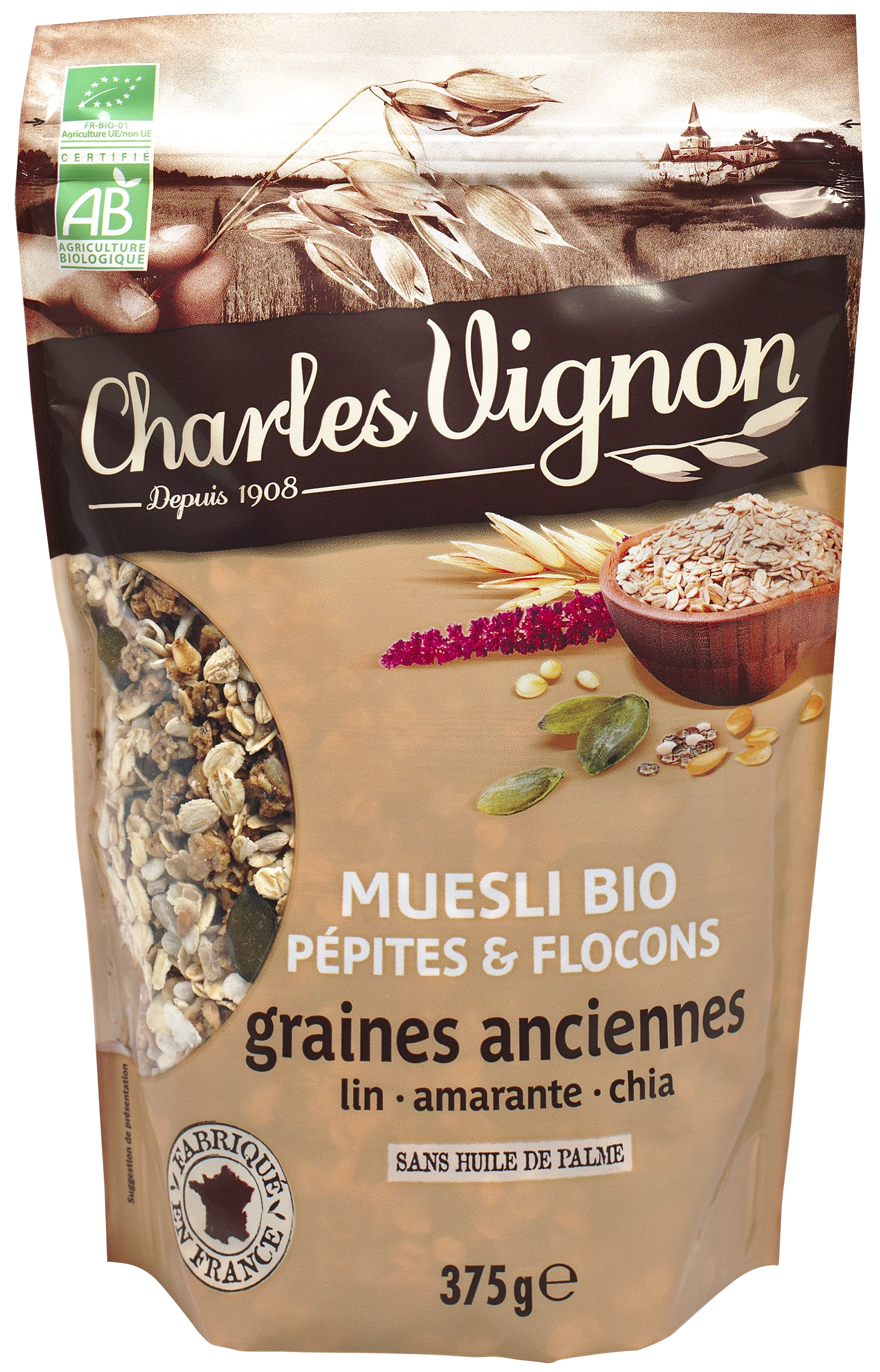 Céréales Muesli Pépites Et Flocons Graines Anciennes Bio 375g - Charles Vignon