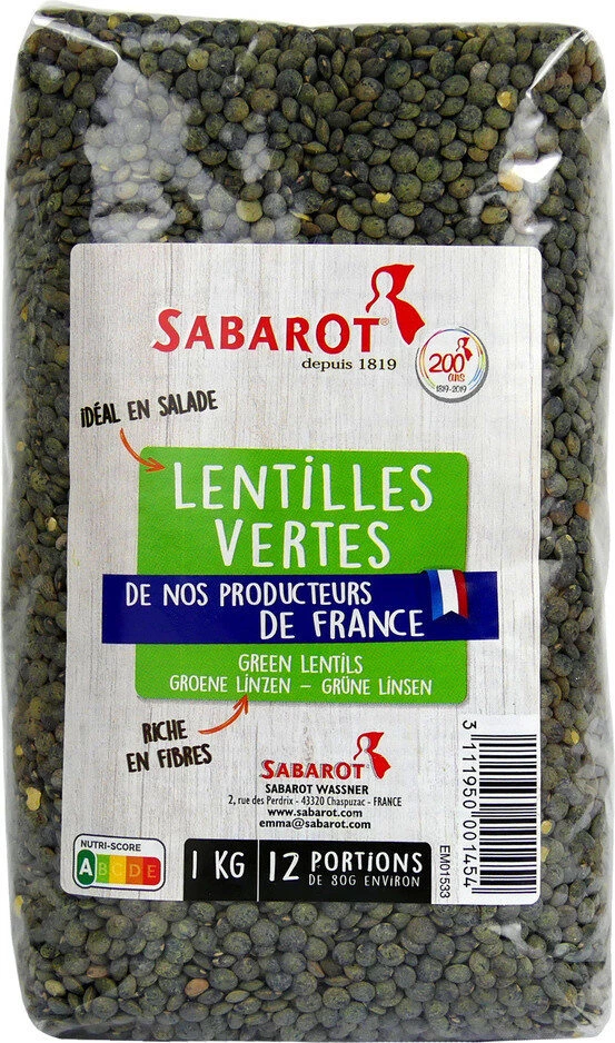 Green Lentils from France 1kg - SABAROT