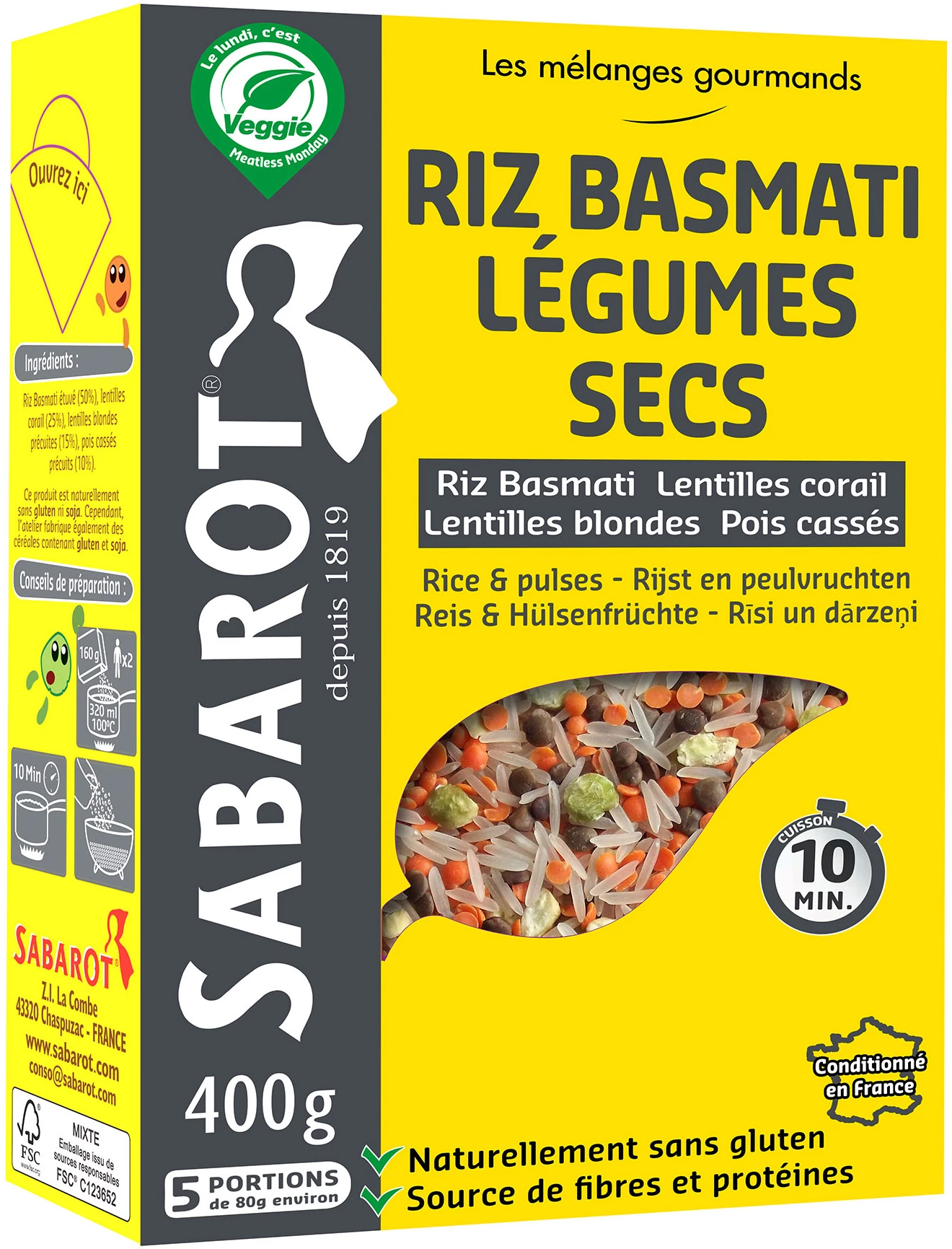 Mélange de Riz Basmati et Légumes Secs, 400g - SABAROT