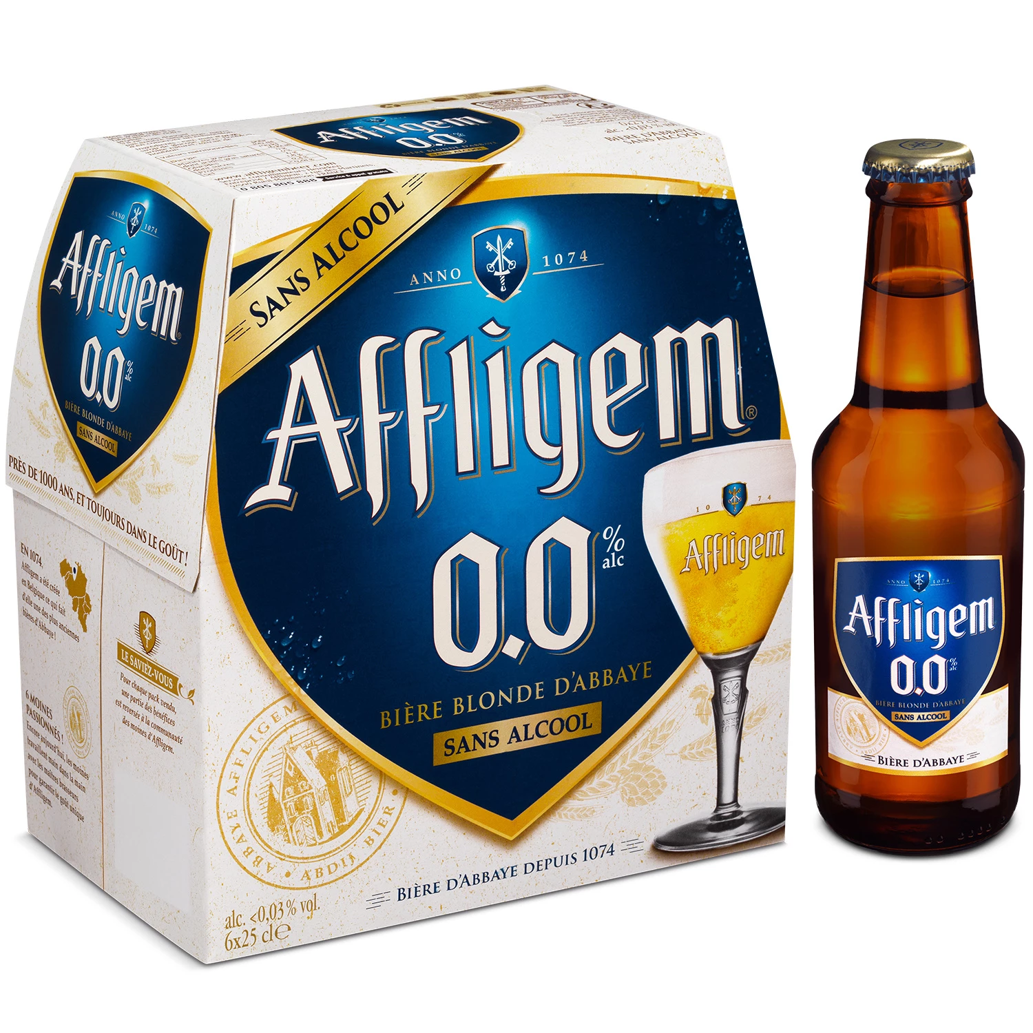 Alkoholfreies Abbey Blonde Bier, 6x25cl - AFFLIGEM