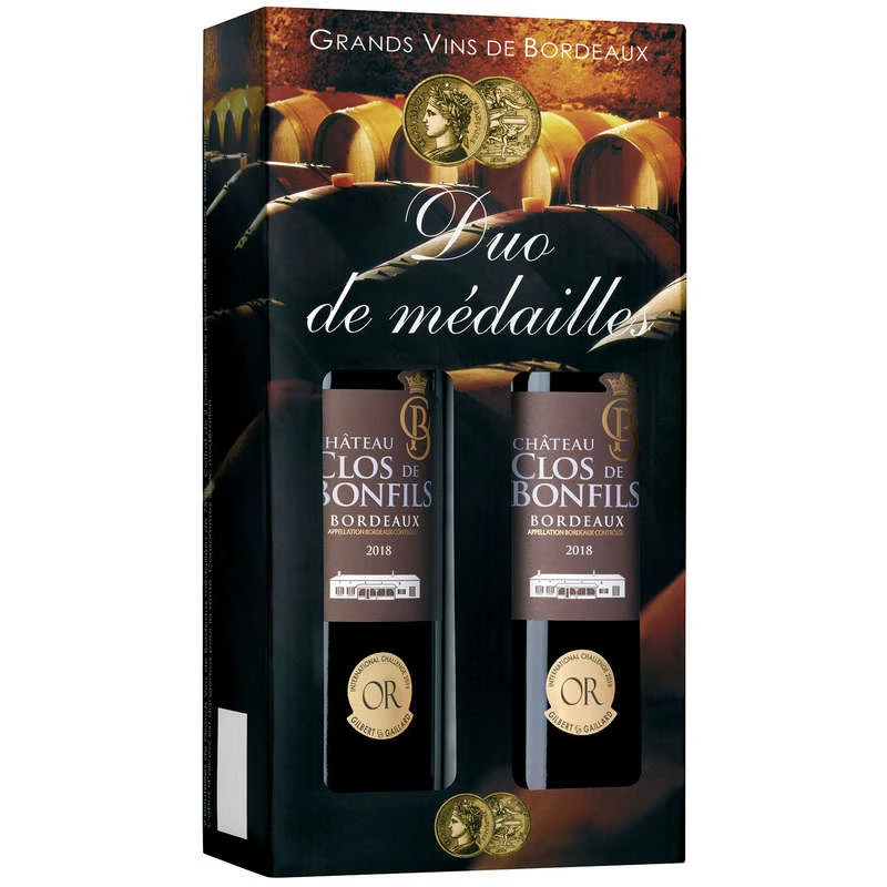 Coffret Bordeaux Médaille Château Clos De Bonfils rouge 2x75c