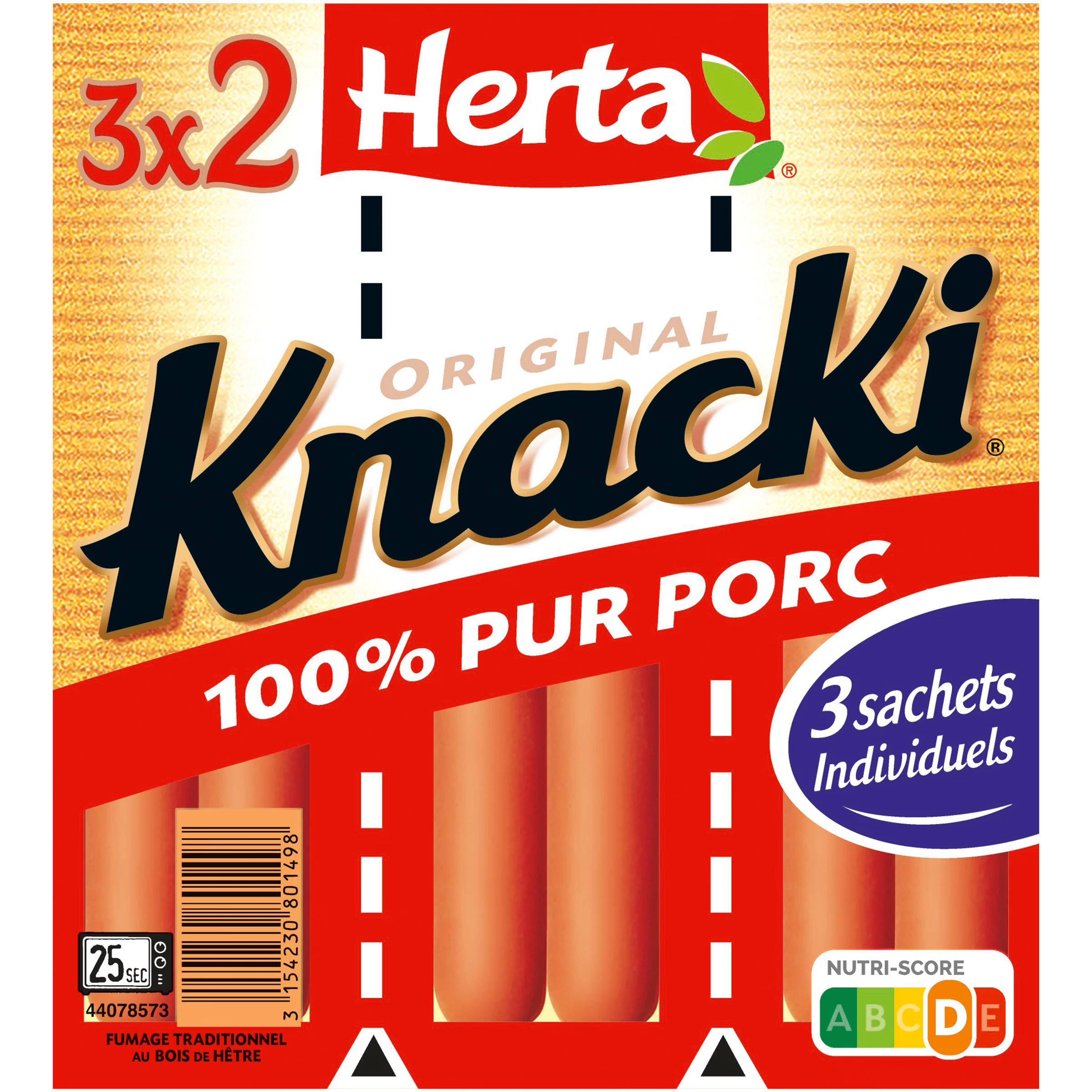 Saucisses Knacki Original 100% Pur Porc, 210g - HERTA