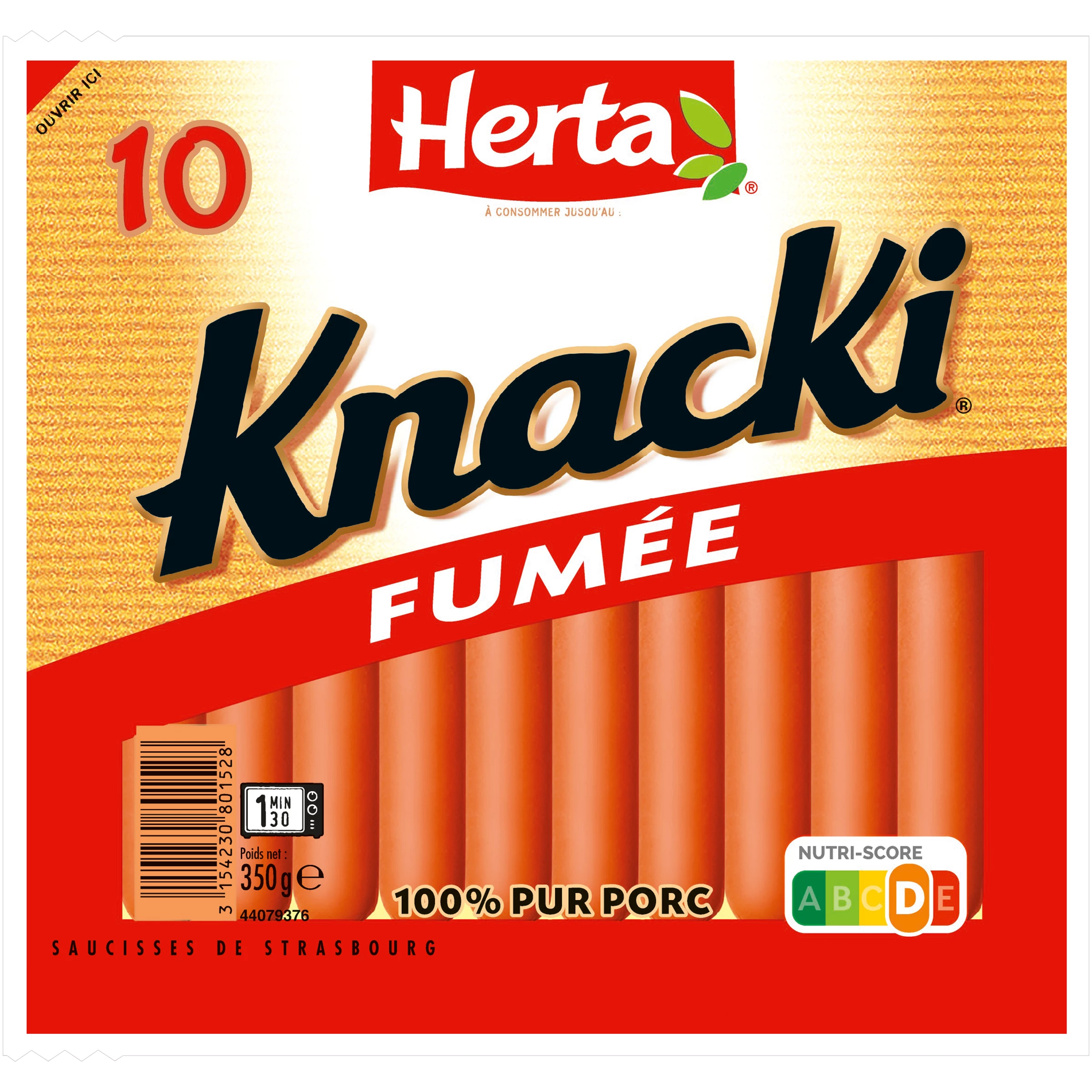 Saucisses Knacki 100% Pur Porc, 350g - HERTA