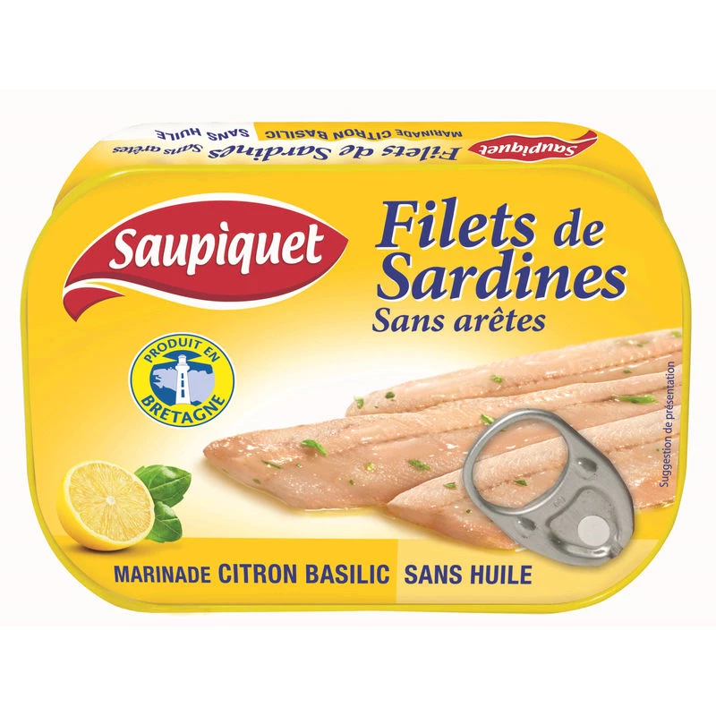 Filets de Sardines Sans Arêtes Citron/Basilic, 100g - SAUPIQUET