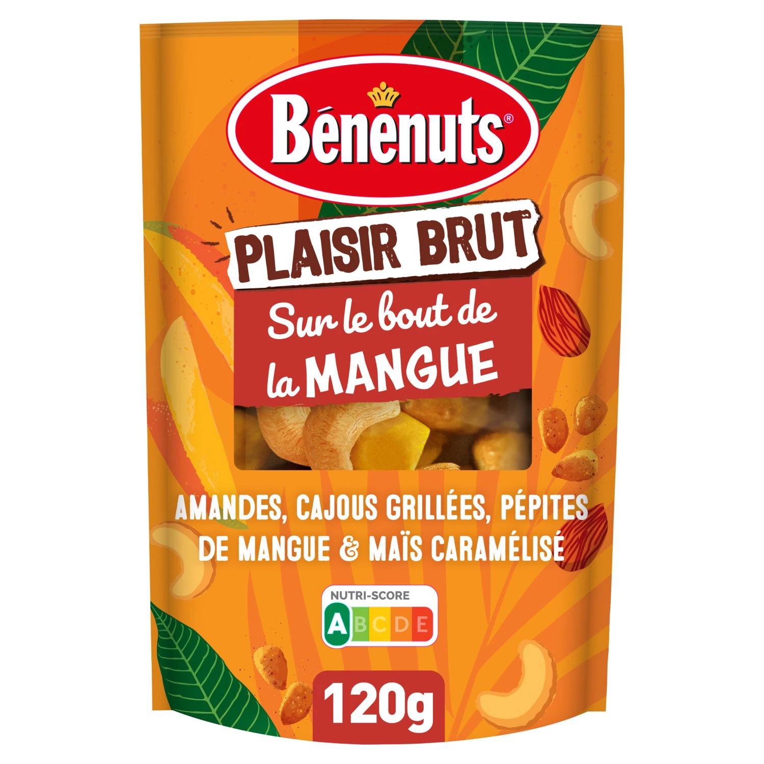 Mélange de Graines amandes cajoux Grillées mangue séchée & maÏs caramélisé, 120g -BENENUTS