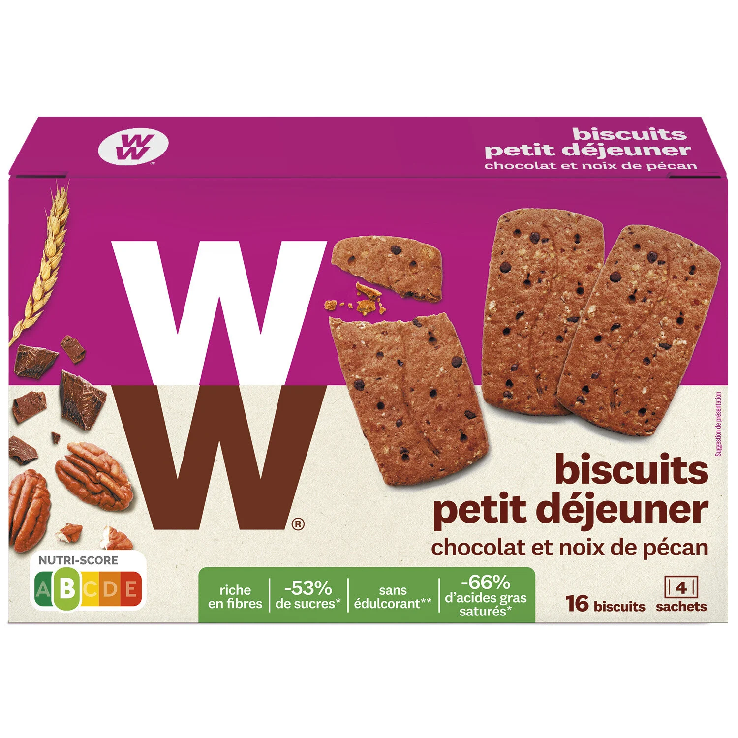 Biscuit Petit Déjeuner Chocolat Pécan 200g - Ww