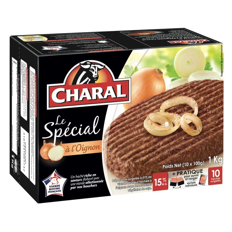 Chopped steaks with onion 15% m.g 10x100g - CHARAL