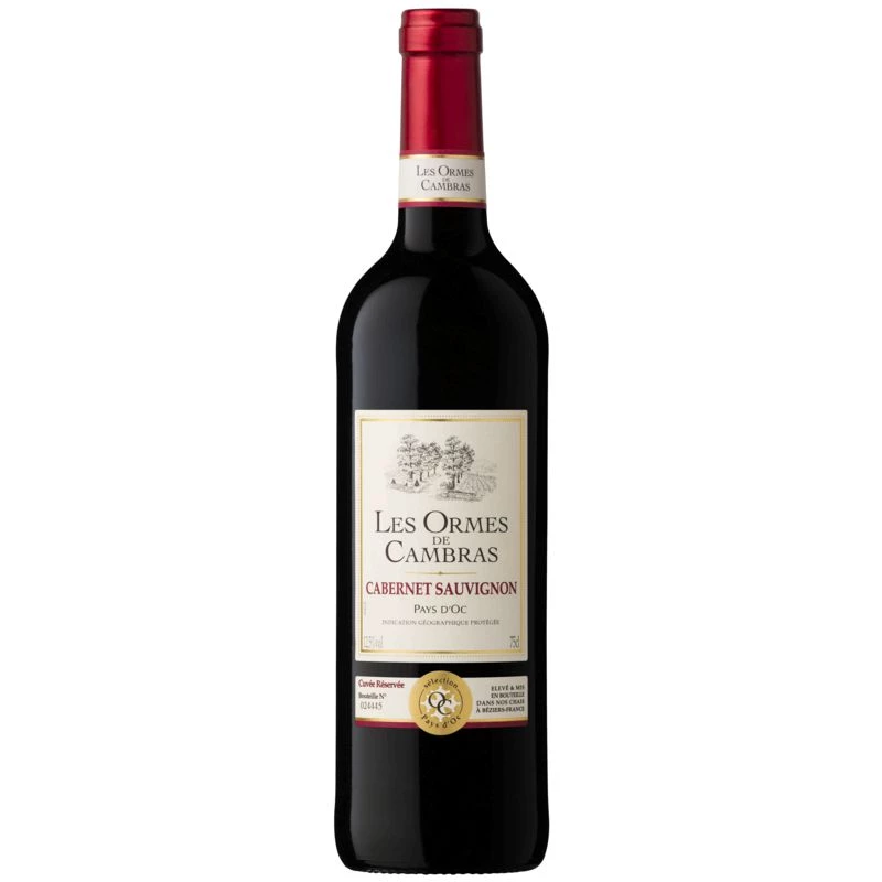 Vin Rouge Pays d'Oc Cabernet Sauvignon, 75cl - LES ORMES DE CAMBRAS