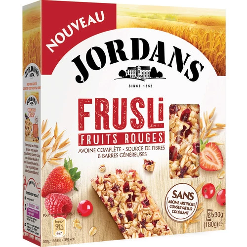 Grossiste Barre de Céréales Frusli Fruits Rouges, 180g - JORDANS