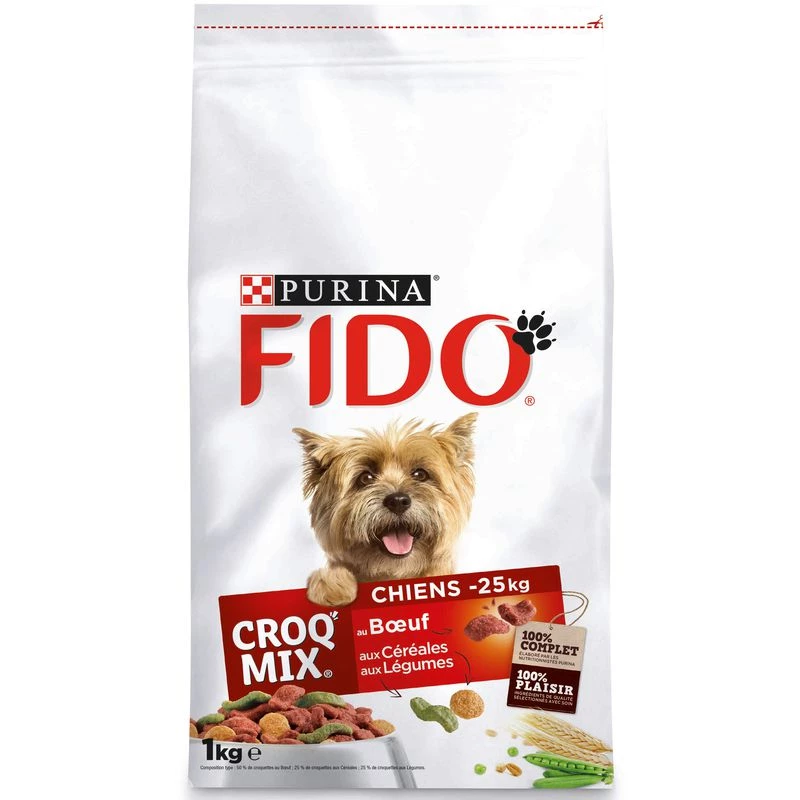 Croq' mix croquettes cho chó -25kg thịt bò & rau củ 1kg - PURINA FIDO