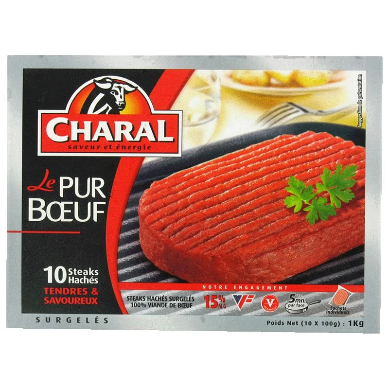 Steaks hachés pur boeuf 15% M.G 1 kg - CHARAL