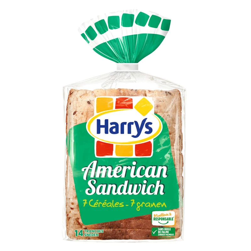 American Sandwich Bread 7 cereals x14 550g - HARRY'S