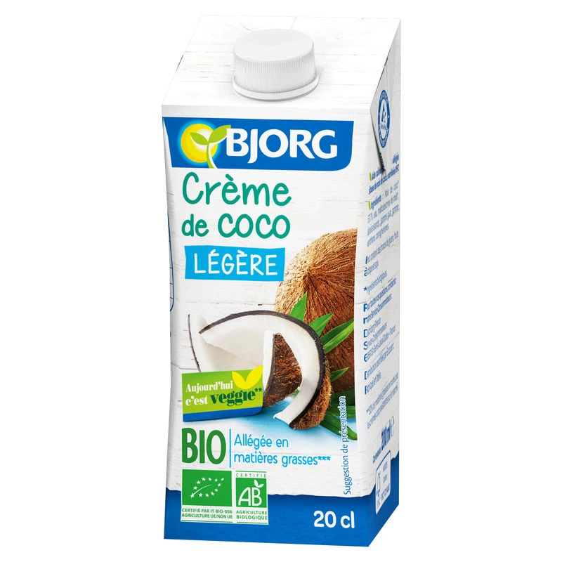 Organic light coconut cream 200ml - BJORG