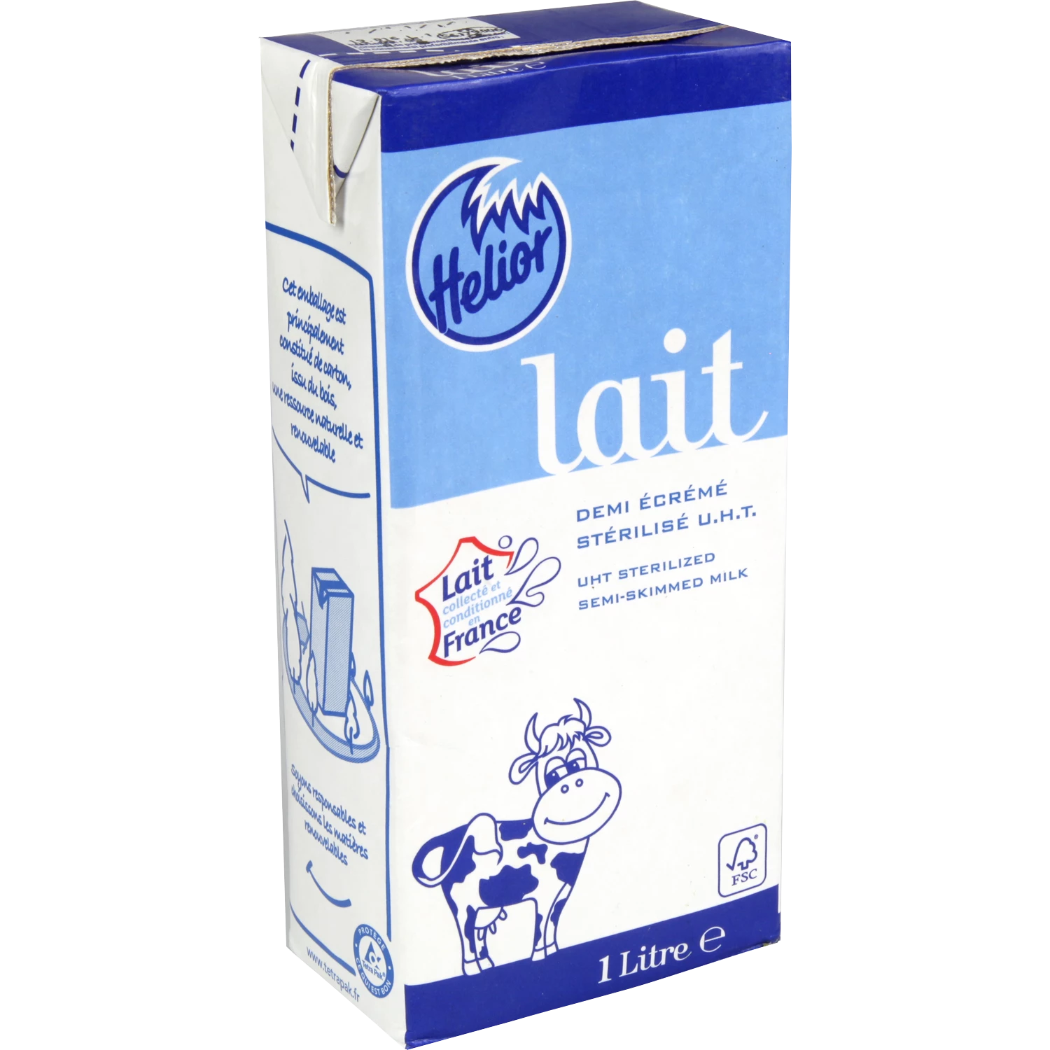 UHT Sterilized Semi-Skimmed Milk, 6x1l - HELIOR