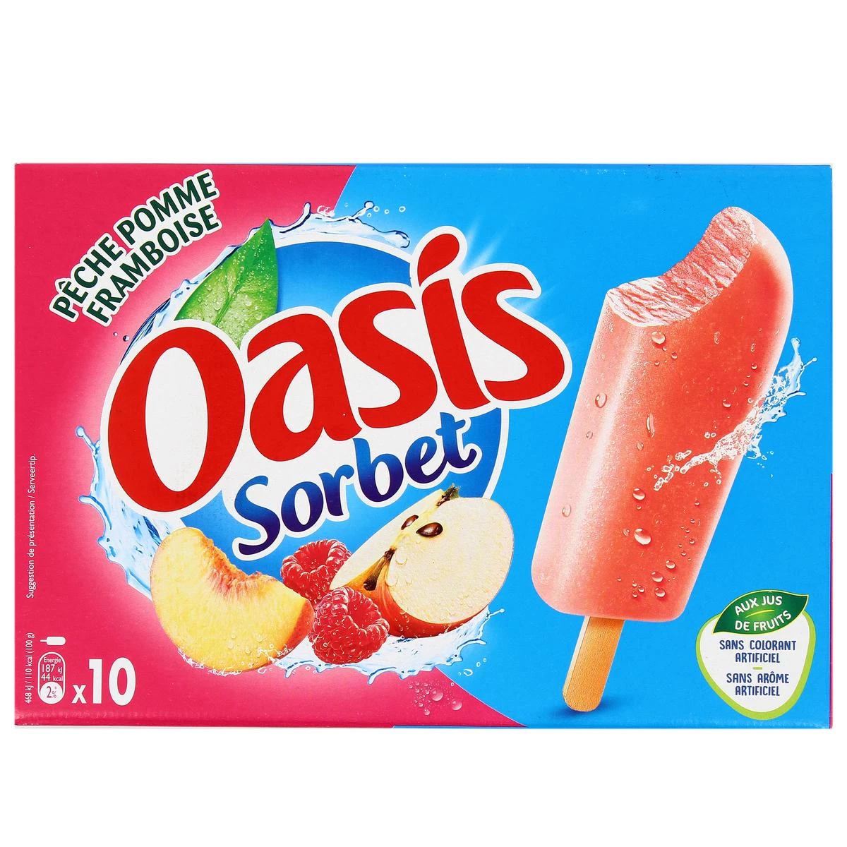 Peach, apple and raspberry sorbet sticks x10 - OASIS