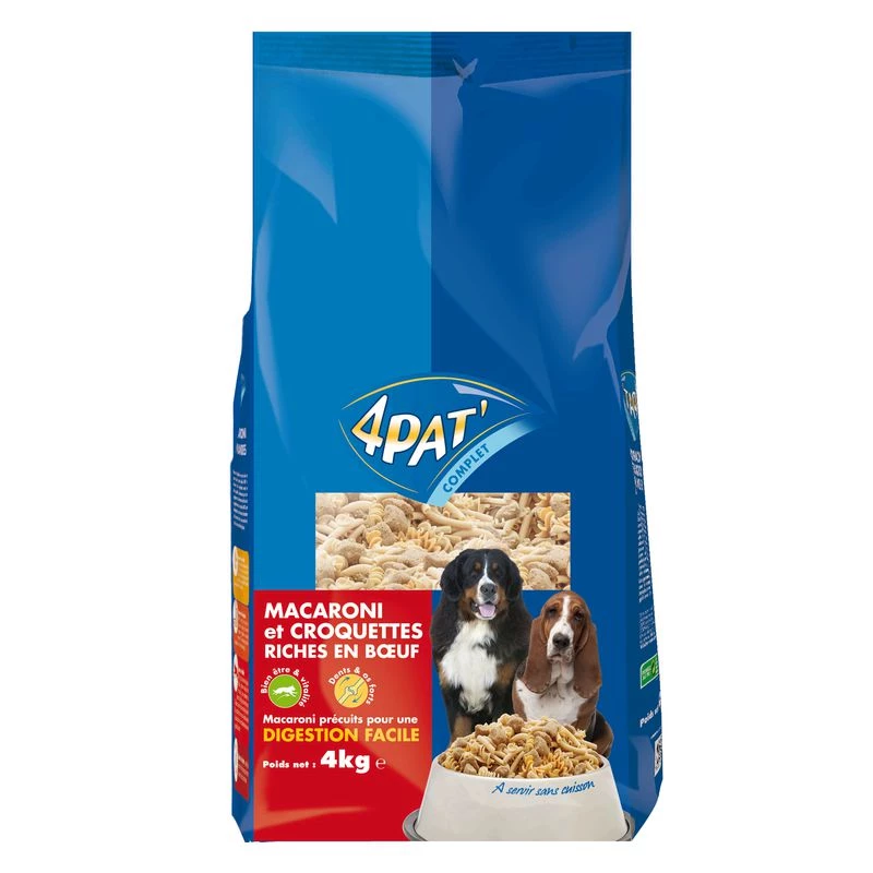 Volledige macaroni/vlees hondenmaaltijd 4kg - 4'PAT