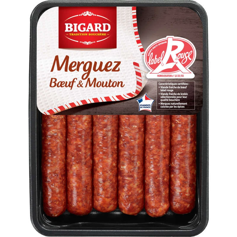 Merguez Label Rouge, x6, 330 g - BIGARD