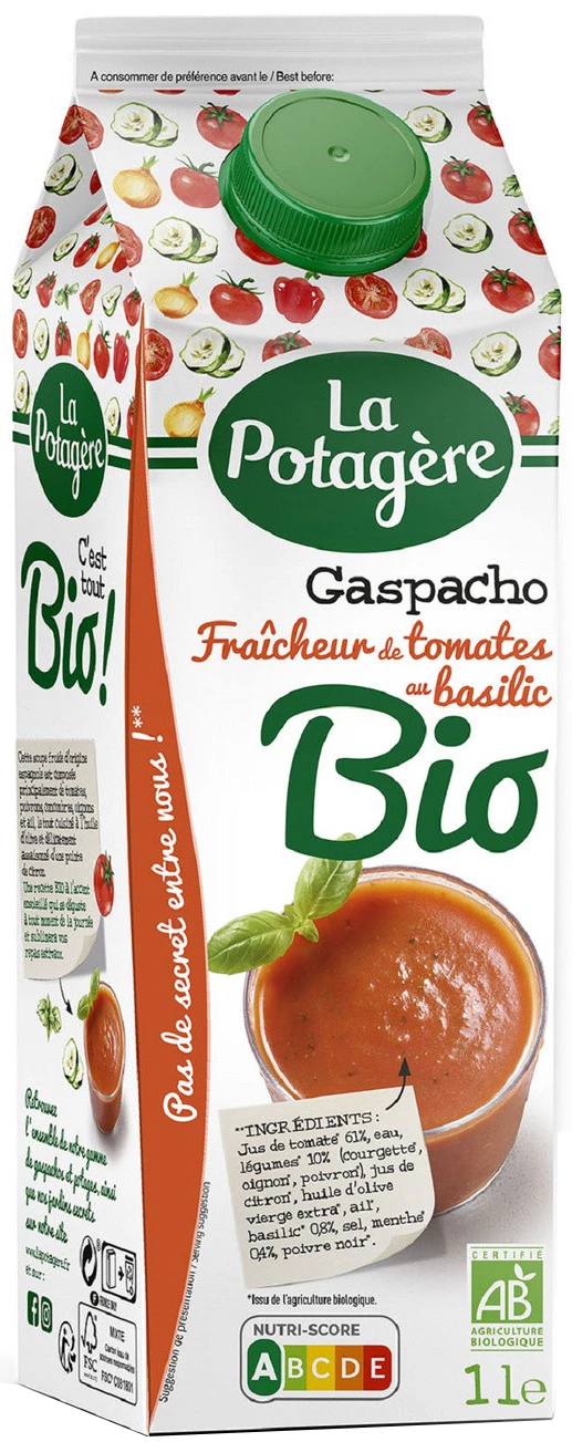 Gaspacho Fraîcheur de Tomates au Basilic Bio 1l - LA POTAGERE