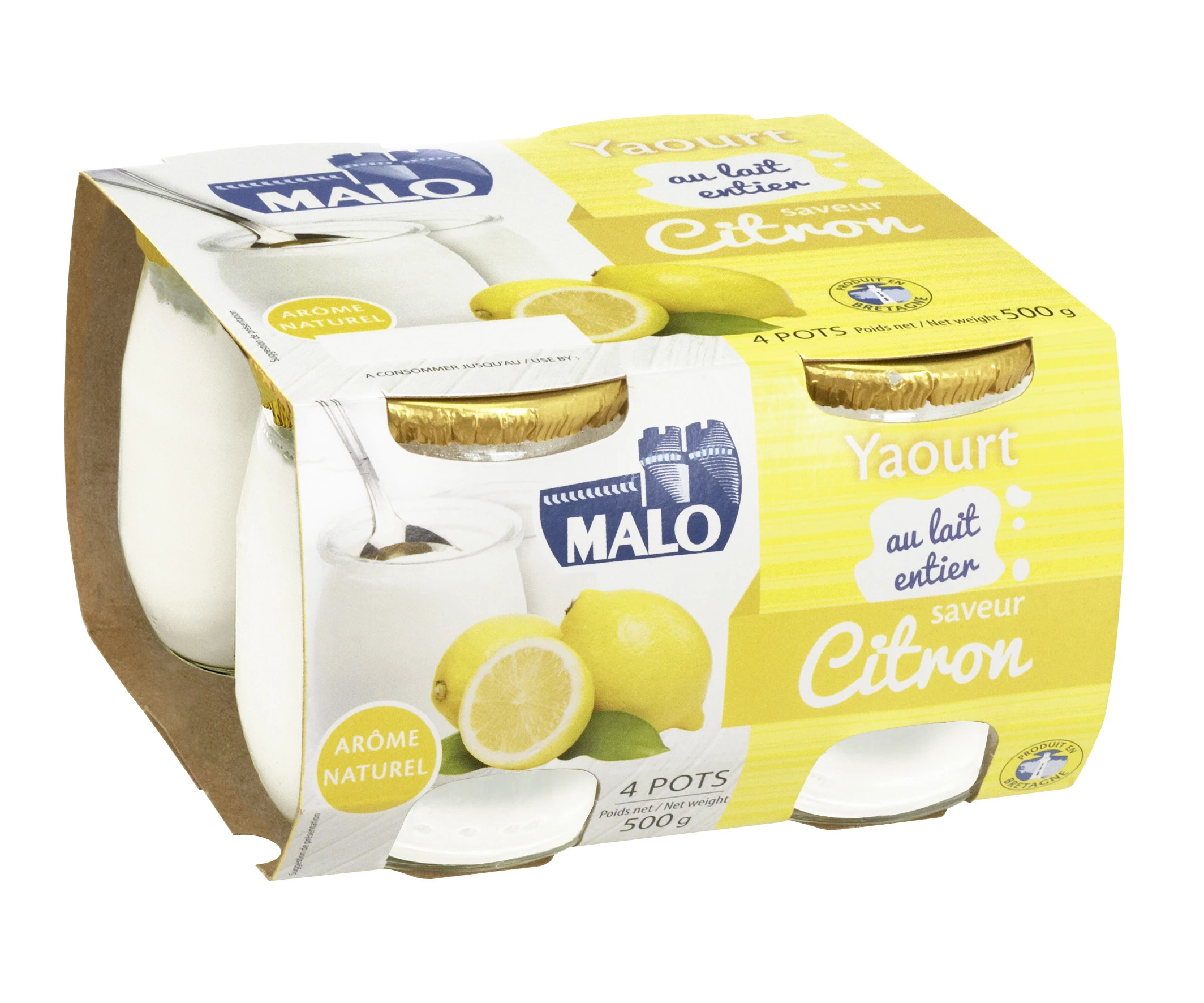 Yaourt au lait entier saveur citron 4x125g - MALO
