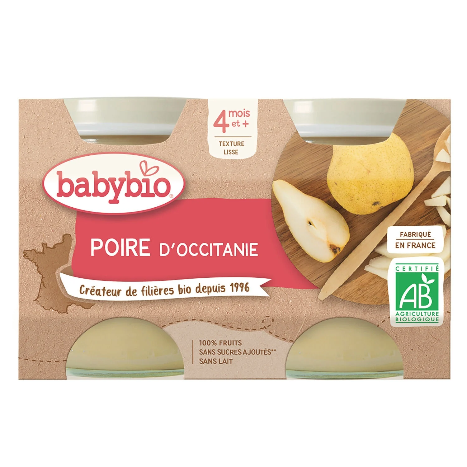 Compotes Bébé Dès 4 Mois Poire De Provence Sans Sucres Ajoutés Bio 2x130g -babybio
