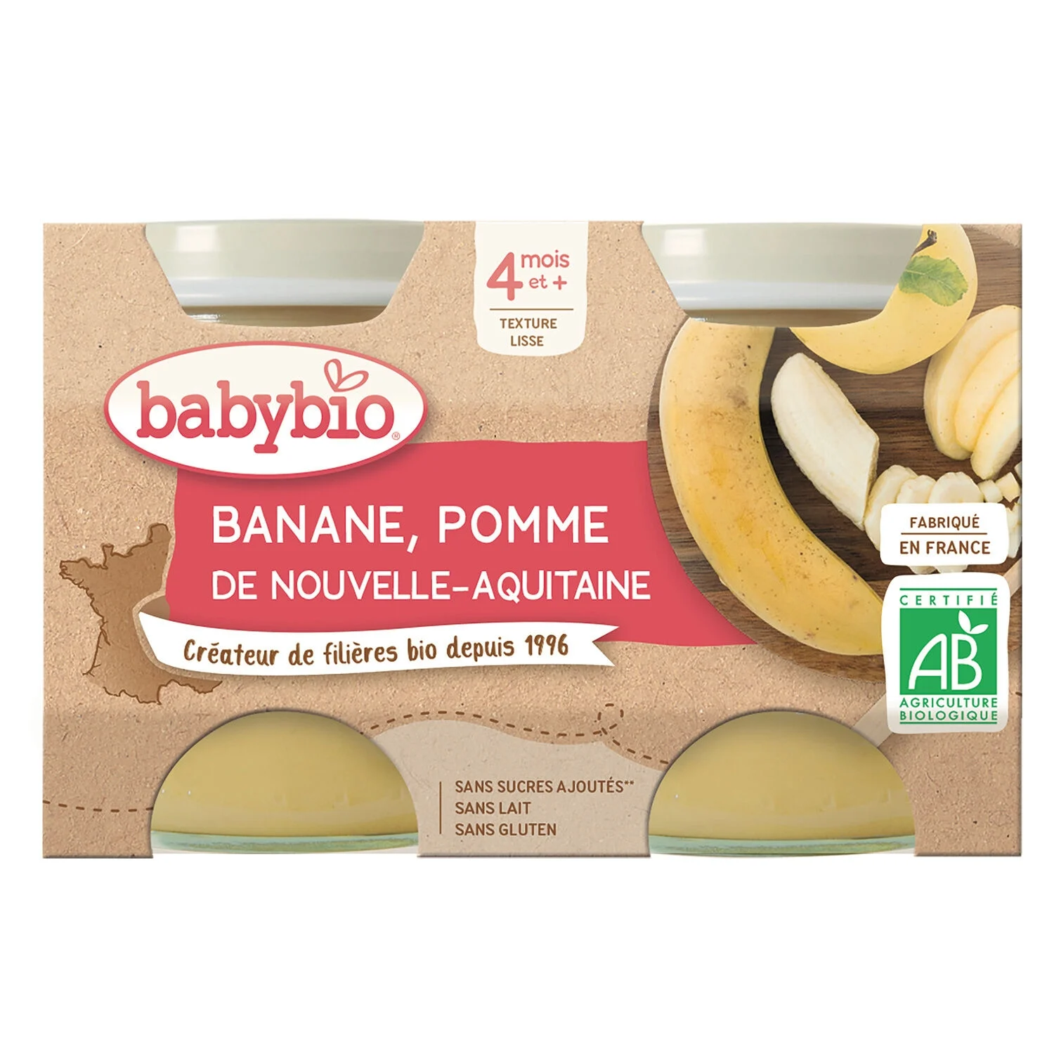 Compotes Bébé Dès 4 Mois Pomme Banane Sans Sucres Ajoutés Bio 2x130g -babybio
