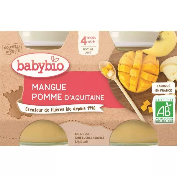 Compotes Bébé Dès 4 Mois Pomme Mangue Sans Sucres Ajoutés Bio 2x130g - Babybio
