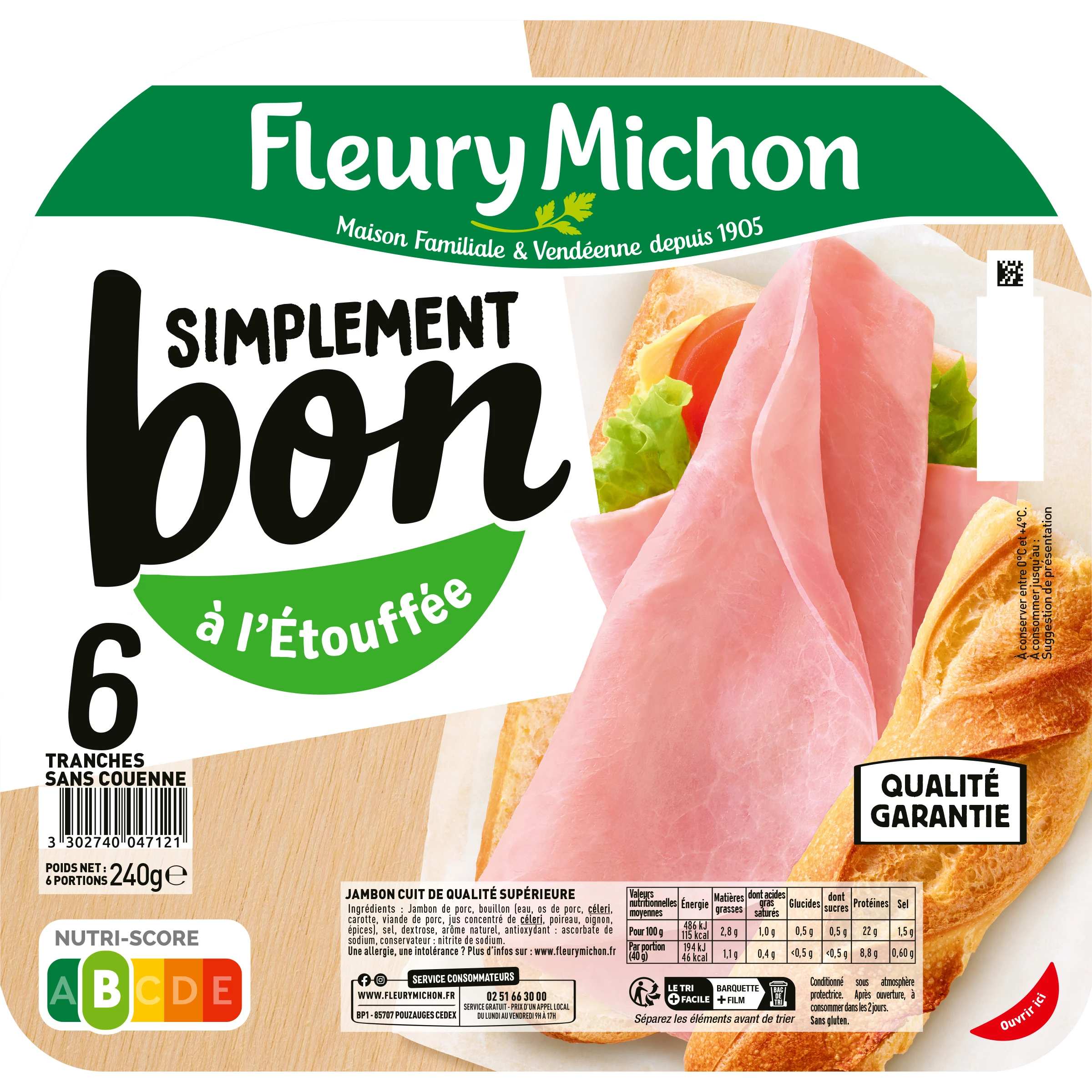 Jambon Simplement Bon, 6 Tranches - FLEURY MICHON
