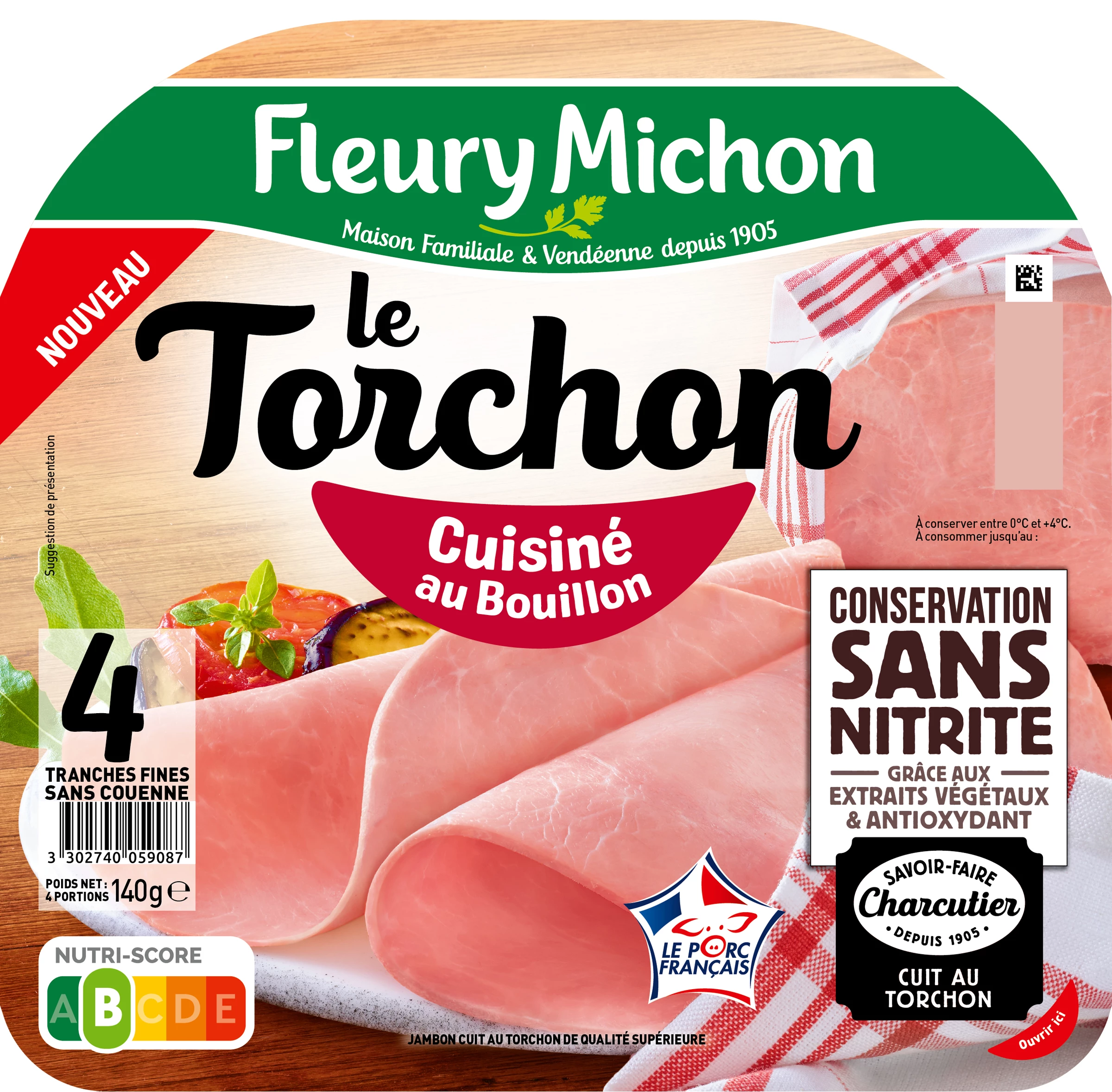 Jambon le Torchon sans Nitrite, 4 Tranches - FLEURY MICHON