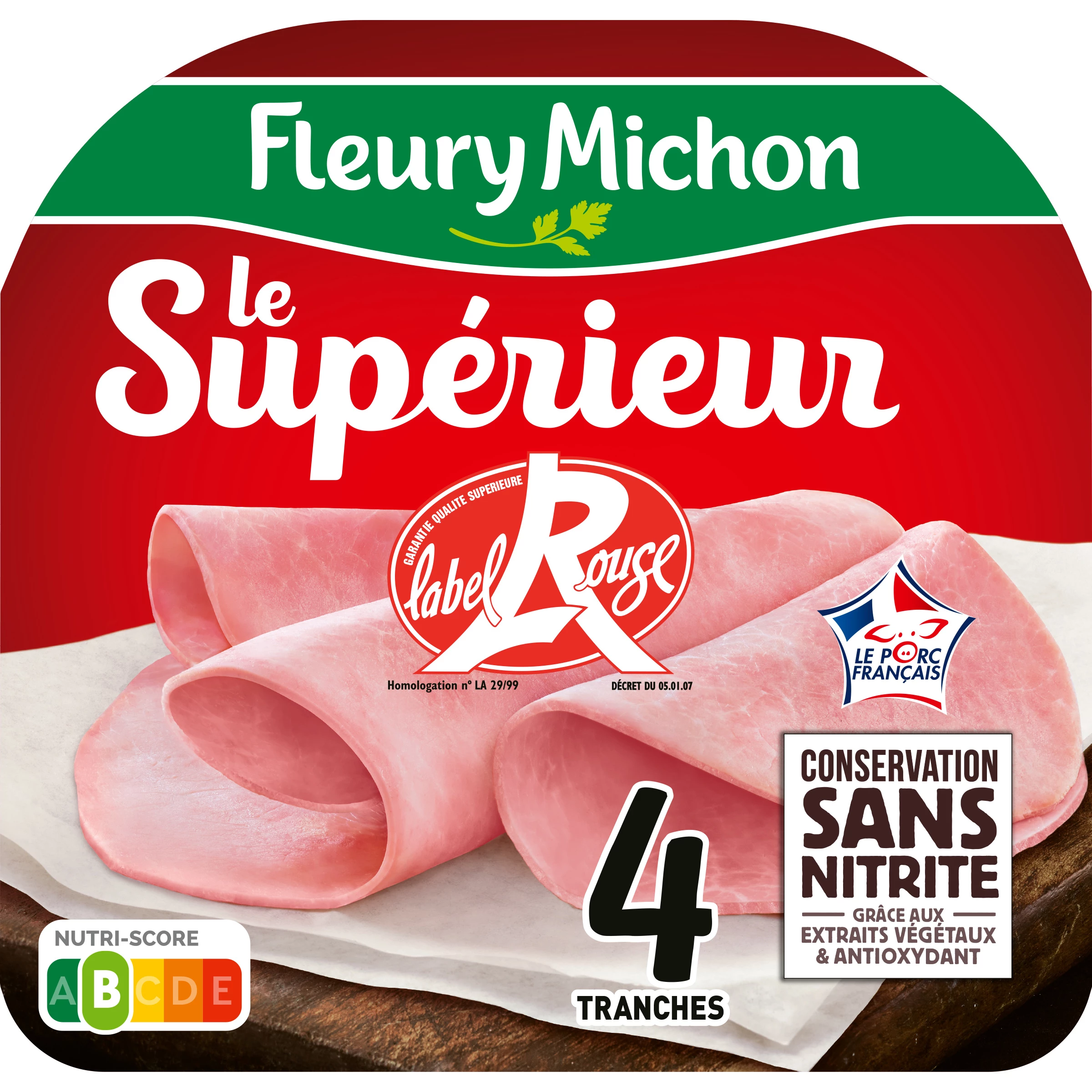 Jambon Blanc Label Rouge Conservation sans Nitrite, 4 Tranches - FLEURY MICHON