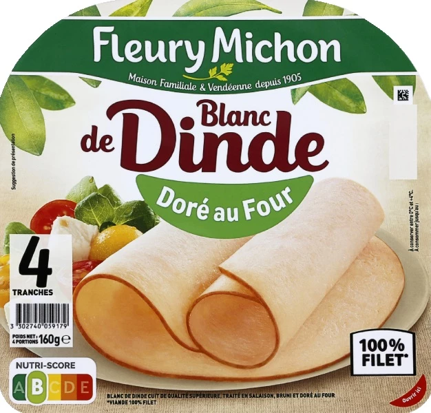 Blanc de Dinde Doré au Four, 4 Tranches - FLEURY MICHON
