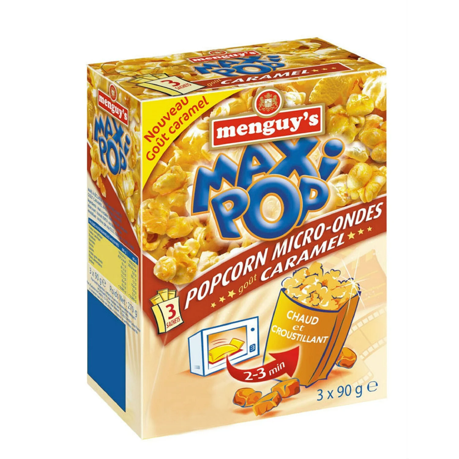 Pop Corn Micro-ondes Goût Caramel 3x90g - Menguy's