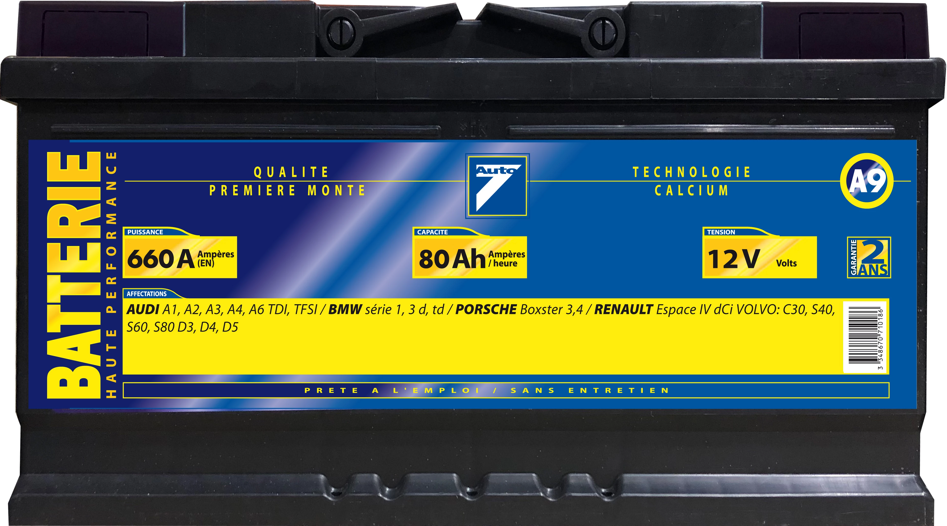 Batterie Auto7 12v 80ah 660a