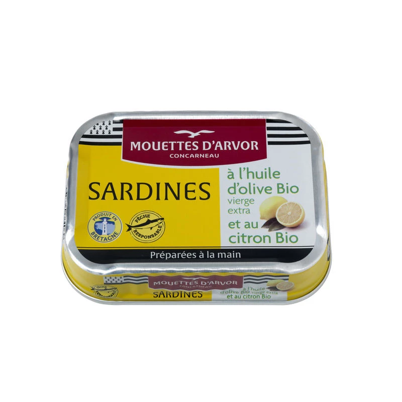 Sardines à l'Huile d'Olive et Citron Bio 115g - LES MOUETTES D'ARMOR