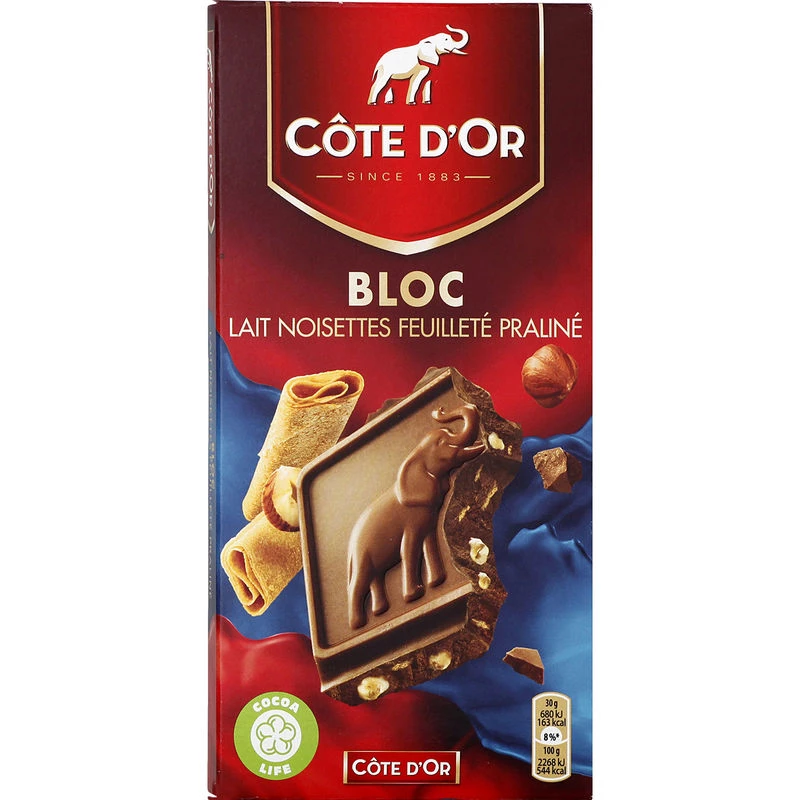 Milk chocolate bar with hazelnuts and praline puff pastry 180g - COTE D'OR